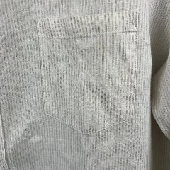 J. Crew 100% Linen Mens Button Up Shirt Size XL Subtle Tan Stripes - Picture 2 of 6